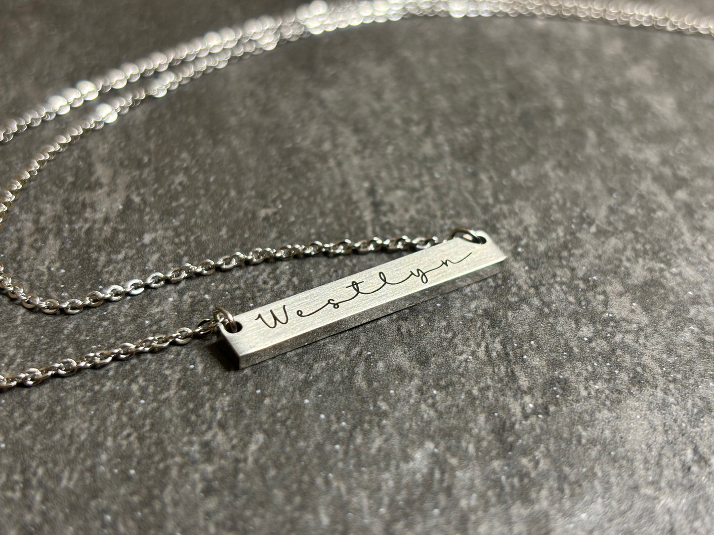 Personalized Necklace, Horizontal Bar, Stainless Steel