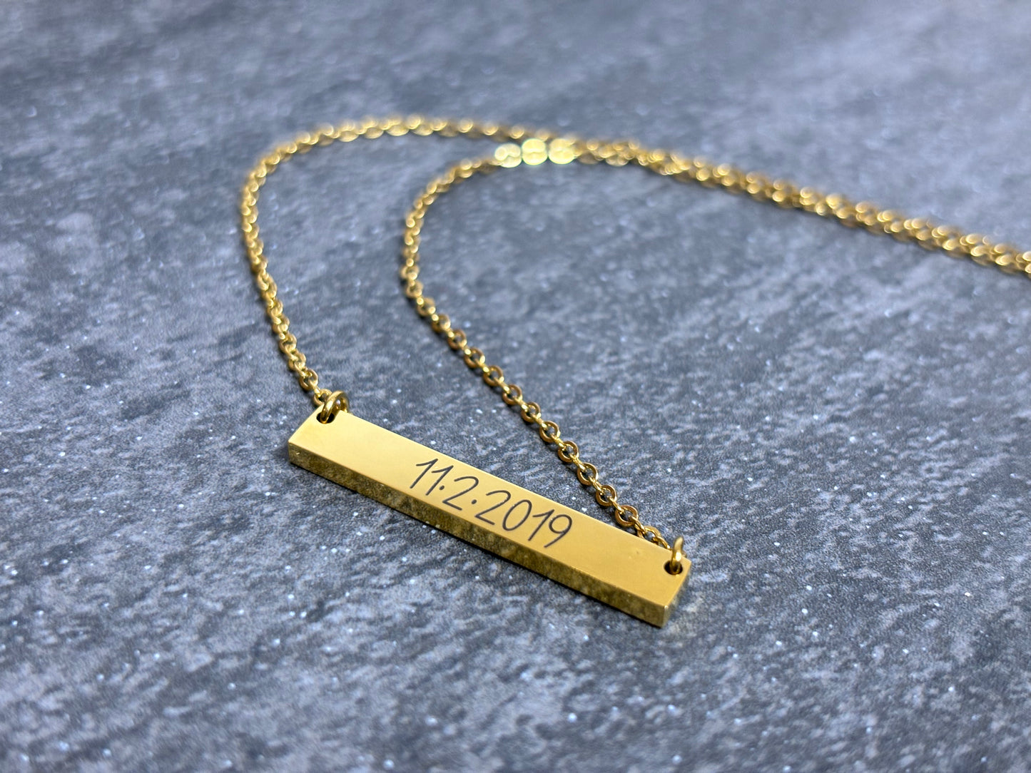 Personalized Necklace, Horizontal Bar, Stainless Steel