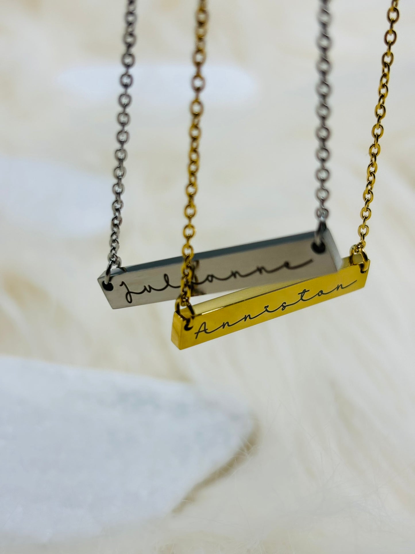 Personalized Necklace, Horizontal Bar, Stainless Steel
