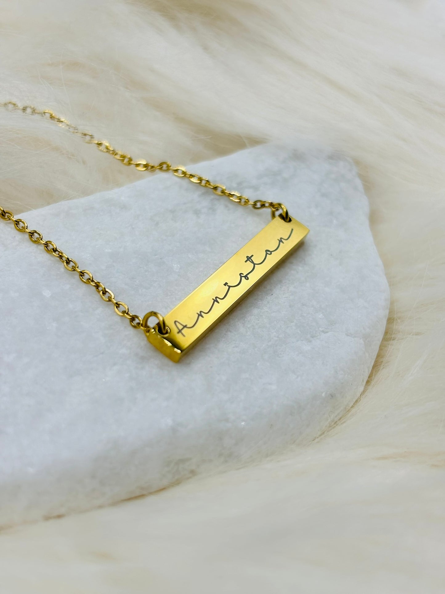 Personalized Necklace, Horizontal Bar, Stainless Steel