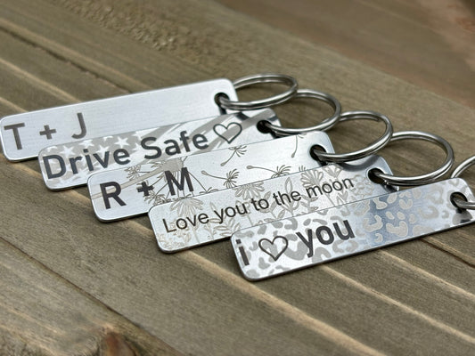 Personalized Keychain, Stainless Steel Flat 2 sides