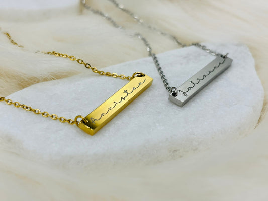 Personalized Necklace, Horizontal Bar, Stainless Steel