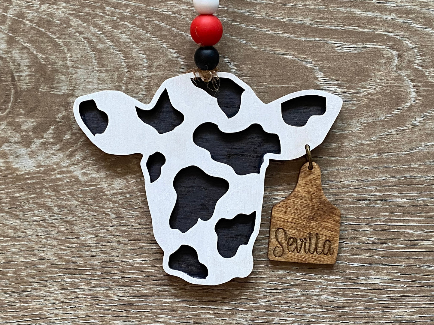 Cow Car Charm with Personalized Ear Tag